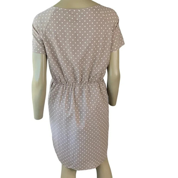 J. Crew Short Sleeve Polka Dot Knot Waist Chiffon Sheath Dress Size 14 Brown Tan - Picture 3 of 16